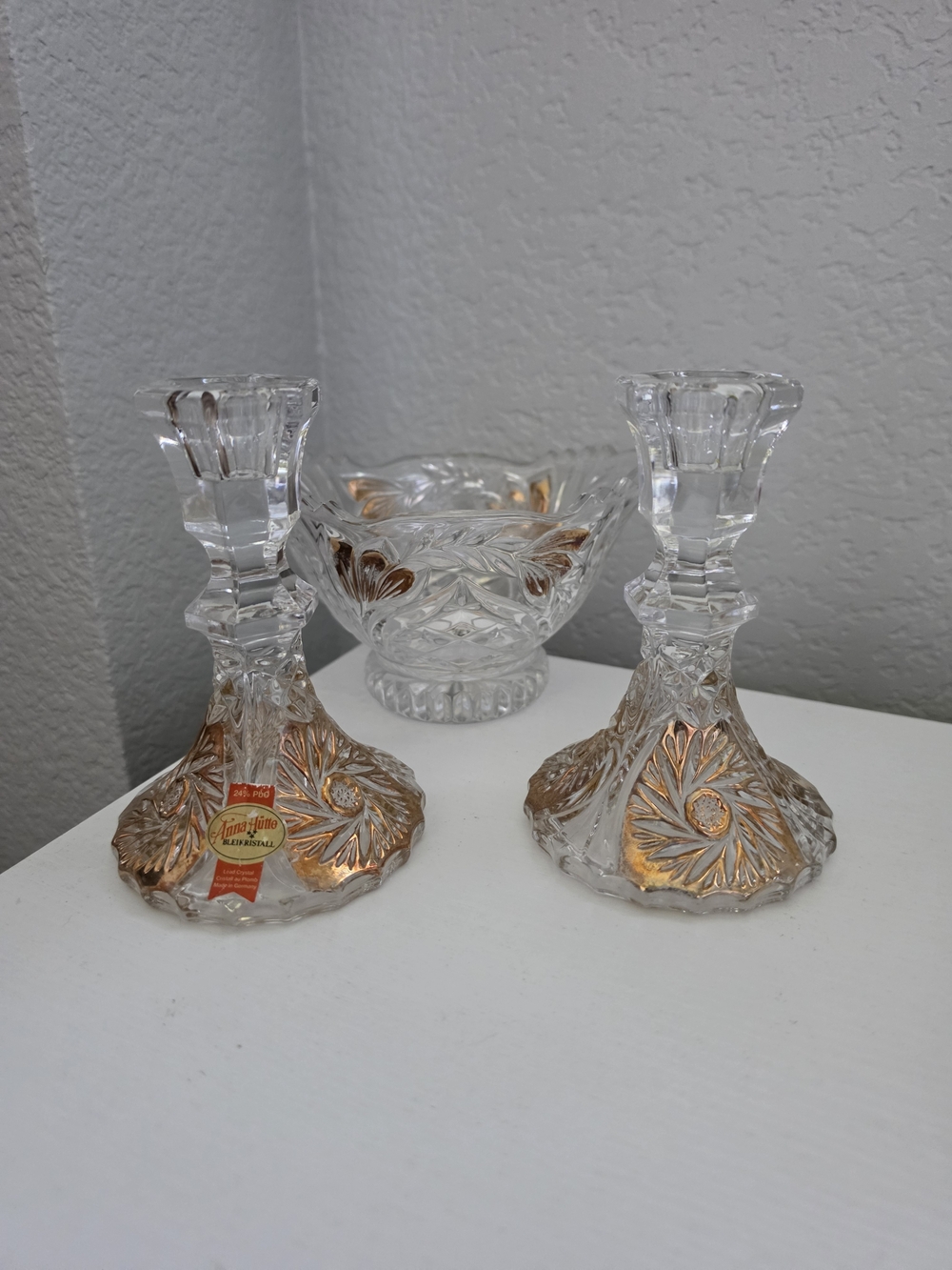 Crystal Amber-Trim Cut Crystal Candlestick Pair